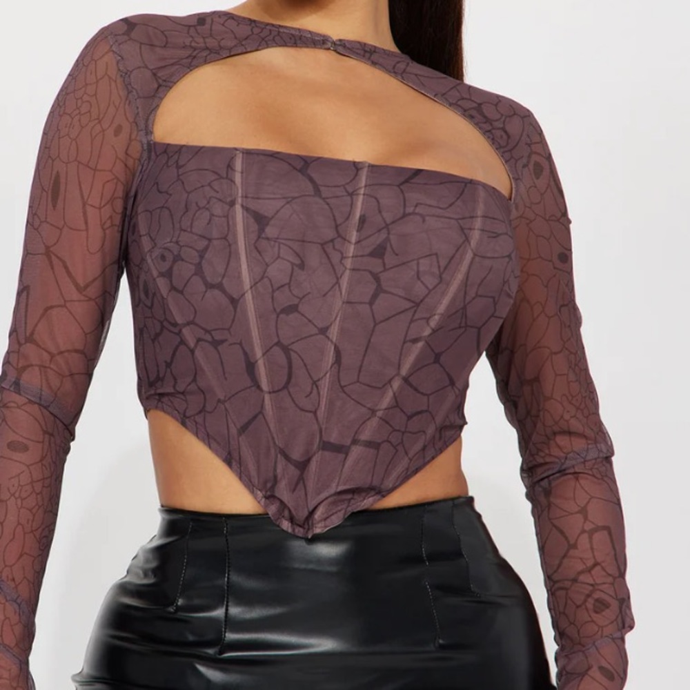 💐💐💐 Fashion Nova corset long sleeve sheer top small